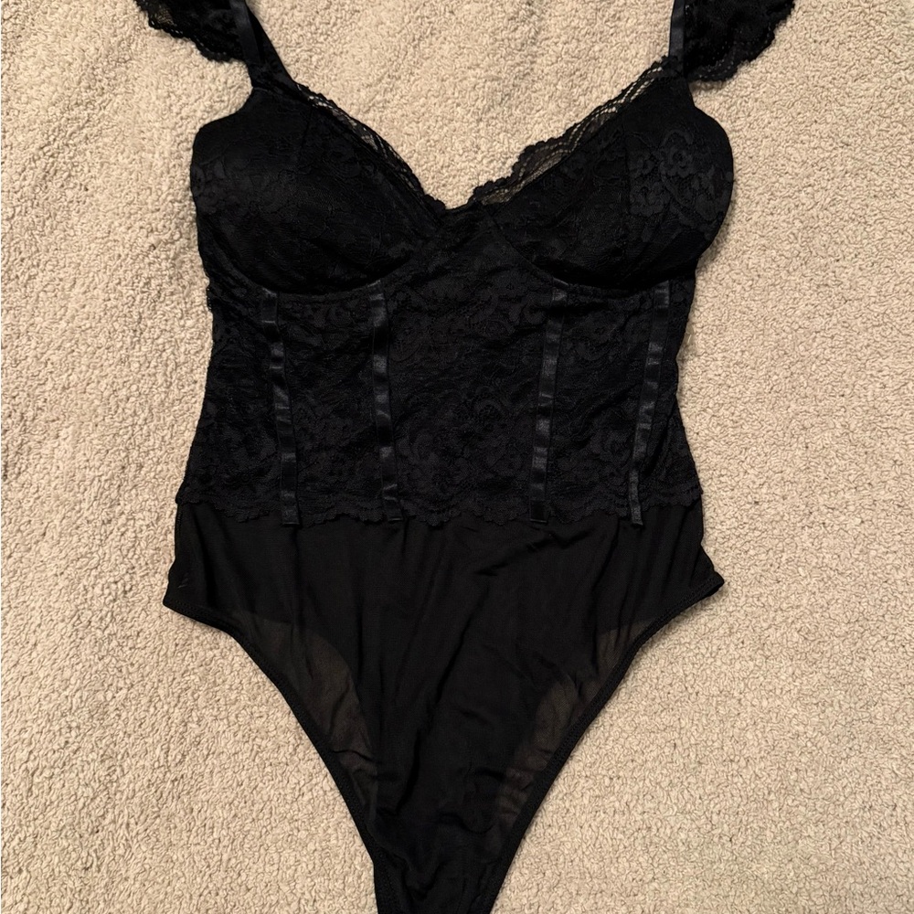 Black Sleeveless Bustier Bodysuit